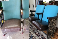 Antique-Cinema-Movie-recliner-seat-restoration-metal-frame-gold-paint-details-re-upholstery-fabric-change-back-furniture