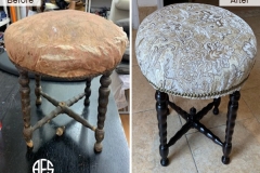 furniture-Antique-stool-ottoman-seat-chair-wood-restoration-rungs-spindles-and-seat-re-upholstery-padding-strapping-nail-heads