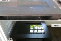 glass-table-trim-dark-wood-veneer-peeling-flaking-repair-in-home-finish-restoring-touch-up